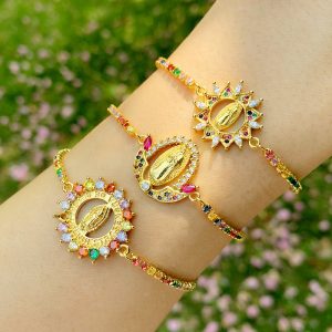 Our Lady of Guadalupe Gold-Plated Bracelet with Multicolor Zircon Crystals