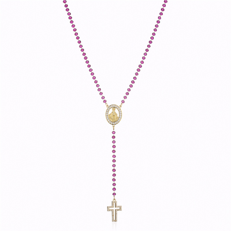 Miraculous Medal & Cross – Gold-Tone Beaded Y-Necklace - Image 8
