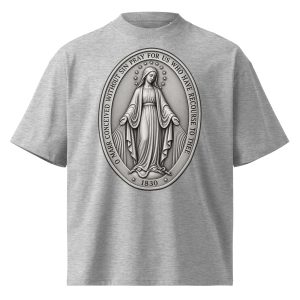 The Miraculous Medal | Front and Back | Unisex organic oversized high neck t-shirt