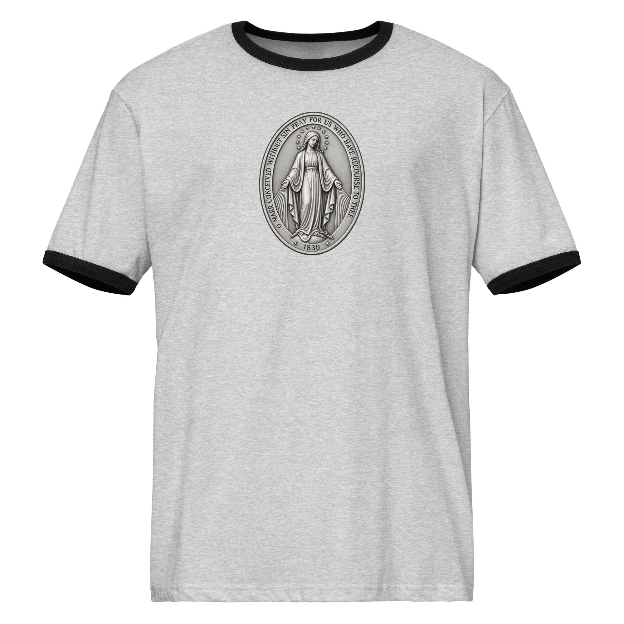 Miraculous Medal | Front and Back | Unisex ringer t-shirt