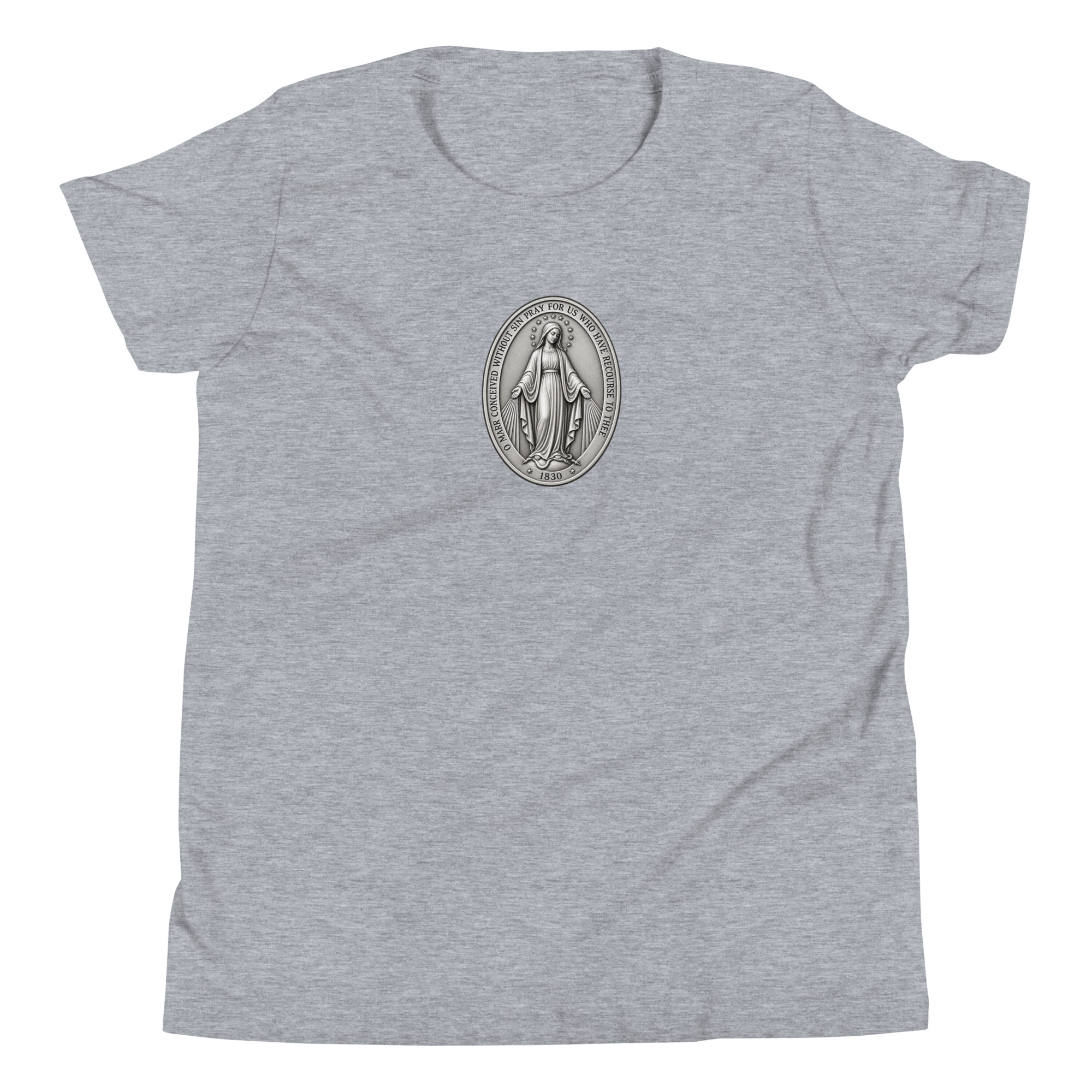 Miraculous Medal | Front and Back | Youth Short Sleeve T-Shirt - Image 11